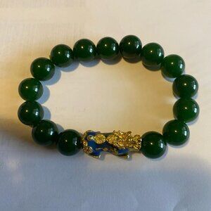 Green Jade Pixiu Bracelet (12 mm Beads)